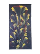 Yellow &amp; Deep Red Flowers On Black Canvas 11x7 Signed Original Artwork Wall Art - £11.50 GBP