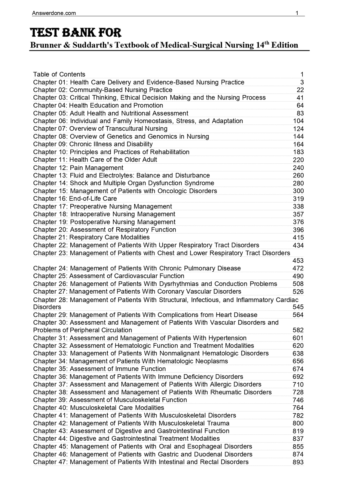 Test Bank for Brunner &amp; Suddarth&#39;s Textbook of Medical-Surgical Nursing ... - $17.99