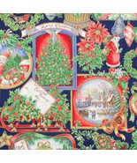 70x44 Cranston VIP Fabric Christmas Cards Wreaths Santa on Black Vintage - $22.99 CAD