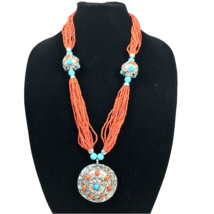 Women&#39;s Necklace Multi Strand Blue Orange Glass 26&quot; - $36.00