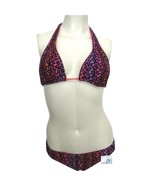 NWT Bikini Set Leopard Purple Pink Halter Top (M) + Bottom (S) Swimsuit ... - $19.75