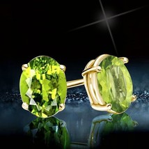 Gift 8x6mm Oval Cut Lab-Created Peridot 4 Prong Stud Earrings in 925 Silver - £23.67 GBP