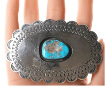 Vintage Navajo stamped silver and turquoise buckle - $331.65