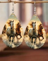 Horses Running Double Side Acrylic Teardrop Dangle Earrings - New 2 1/4" - $12.86