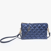 Nylon Puffer Quilted 3 Compartment Convertible Crossbody Wristlet Clutch Navy - £30.86 GBP