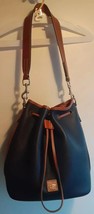 Dooney Bourke Navy Blue Vintage Bucket Drawstring Bag All Weather Leathe... - $78.62