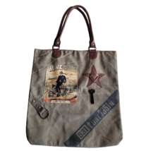 Recycled Canvas Tote Reclaimed Bag Leather Handles Star and Skeleton Key... - £30.25 GBP