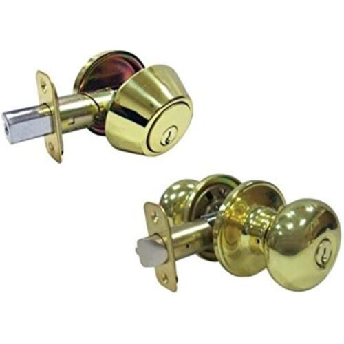Faultless Mushroom Polished Brass Metal Entry Knob and Single Cylinder D... - $35.76