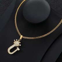 Zircon Crown Letter Pendant Necklace For Women Men - U - £15.97 GBP