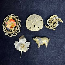 Vintage Lot of 5 Gold Tone Brooches (3248) - $15.00