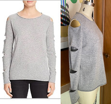 Aqua 100% Cashmere Circle Arm Cutout Slit Sleeves Sweater Sz S gray - £35.03 GBP