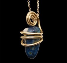 Rare Natural Lazulite Hand Forged Art Wrap Pendant Merlin&#39;s Gold #102 - €38,88 EUR