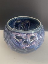 Vintage Blue/cranberry Drip Glaze Pottery Tea Light Votive Candle Holder... - $18.69