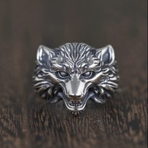 925 Silver Plated Adjustable Wolf Head Ring for Men Women,Punk Hip Hop Ring - £9.41 GBP