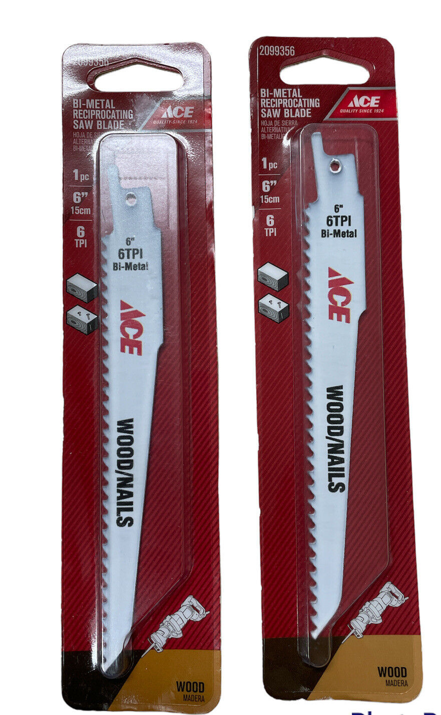 Ace 2099356 6" x 6 TPI Bi-Metal Wood/Nails Cutting Recip Saw Blade Pack of 2 - £11.35 GBP