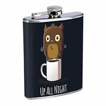 Coffee Owl Hip Flask Stainless Steel 8 Oz Silver Drinking Whiskey Spirits Em1 - £8.07 GBP