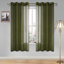 Dwcn Olive Green Sheer Curtains For Living Room Bedroom Faux, Set Of 2 P... - £28.31 GBP