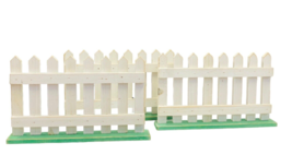 3 White Wooden Fence Pieces Standing Green Bases  10x6 in Crafts Dolls R... - $16.82