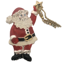 Santa Claus Pin Brooch Holding Shining Star Rhinestones Christmas Holiday Gift - £11.78 GBP