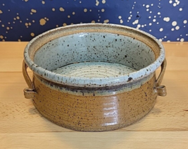 Art Pottery Bowl W/ Handles Speckled Brown Grey 10” Signed Lais Stoneware - £23.59 GBP