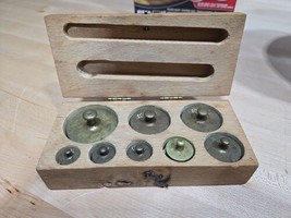 Vintage 8 Pc Brass Calibration Weight Set Case 10-20 dkg 1 2 5 10 dk Kno... - $33.88