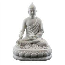 MEDICINE BUDDHA STATUE 5.5&quot; Buddhist White Marble Finish Resin Health Me... - £31.93 GBP