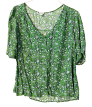 Nordstrom Hinge Women Blouse Top Shirt Green Size Large Floral Lightweight - £9.27 GBP