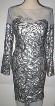 New NWT Designer Silver Badgley Mischka Womens 6 Metallic Sequin Cocktail Dress - £137.91 GBP