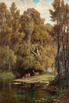 Mule Deer On The Lake Landscape Art Giclee Printed Oil Painting Print - £7.33 GBP