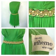 Jr Theme Party Dress 1960s size S M Vintage Green Gold Accordion Pleated... - $37.95