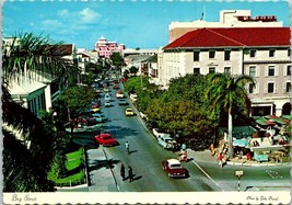 Nassau Bahamas Bay Street 1971 Cars Palm Tree Pink Building Vintage Postcard - £7.39 GBP