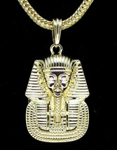 Pharaoh Head Pendant 14k Gold Plated w/ 24&quot; Franco Chain Hip Hop Necklace - £8.33 GBP