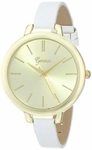 NEW Geneva 8179E-GEN Womens Sunburst Dial Petite White Leather Yellow Gold Watch - £12.51 GBP
