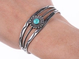 6.25&quot; 40&#39;s-50&#39;s Navajo stamped silver and turquoise bracelet - £177.83 GBP