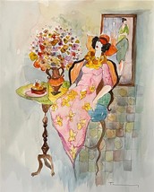 Itzchak Tarkay Hand Signed Original Mixed Media Watercolor Vintage Women Art - £1,485.12 GBP