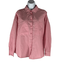 Zara Women&#39;s Pink/White Striped Long Sleeved Collared Button Down Shirt Size M - £18.97 GBP