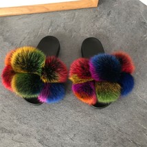 Pom Pom  Slippers For Women Fluffy  Slides ry   Sandals Ladies Cute  Ball Flip F - £44.09 GBP