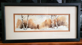 Original Watercolor Painting Man Hunting Winter Fall  Panoramic Very Nice - £88.88 GBP