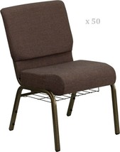 50x Brown 21&#39;&#39; Wide Church Chairs Gold Frame Book Rack 4” Seat Cushion 8... - £3,372.75 GBP+