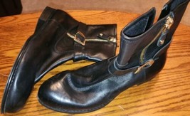 Womens Isaac Mizrah live Black Leather Ankle Side Zip Size 10 Boots Gold... - $27.99