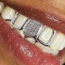 Custom Fit Silver Plated Iced Bling Mouth Open Face 3 Tooth Cap Teeth Gr... - $16.82