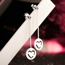 925 Sterling Silver Pur Love Heart Dangle Earrings with Pink Zirconia - £15.82 GBP