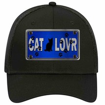 Cat Lover Blue Brushed Chrome Novelty Black Mesh License Plate Hat Tag - £23.17 GBP