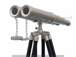 Brass Binocular With Wooden Tripod Stand Birds Watching Spyglass Nautical Gift - £292.69 GBP
