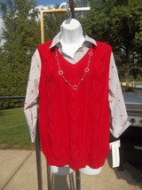 Nwt Alfred Dunner Red Sweater Vest Top W Necklace M - £19.98 GBP