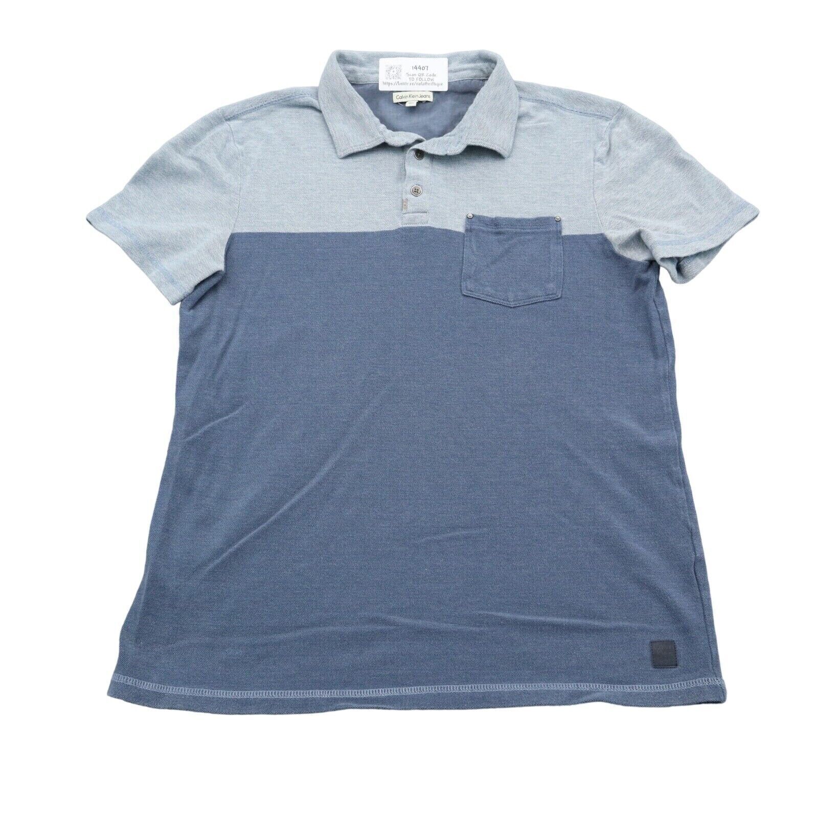 Calvin Klein Shirt Men M Blue Polo Color Block Short Sleeve Spread Colla... - £14.08 GBP