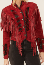 Women&#39;s Bone, Beaded Handmade Lace Fringe Leather Jacket Western Cowgirl Style - £71.03 GBP+