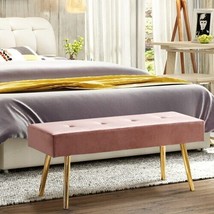 Long Bench Bedroom Bed End Stool Bed Benches Pink Tufted Velvet With Gold Legs - £87.76 GBP