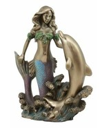 Art Nouveau Ocean Siren Mermaid With Bottlenose Dolphin Statue Nautical ... - £34.26 GBP