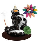 Lotus Backflow Incense Burner Insense Waterfall Ceramic Holder For Home ... - £12.52 GBP